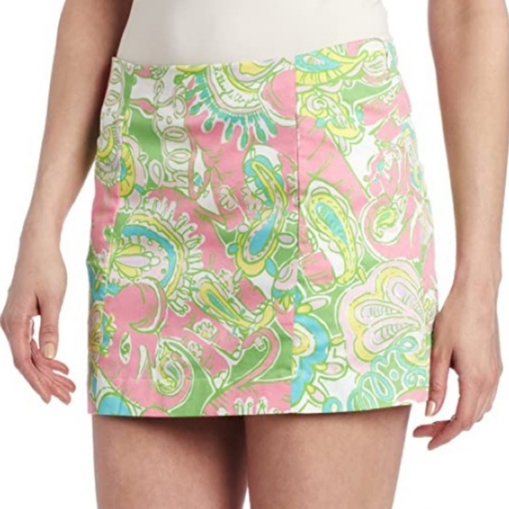 Lilly Pulitzer Chin Chin Elephant Print Short Skirt Size 00